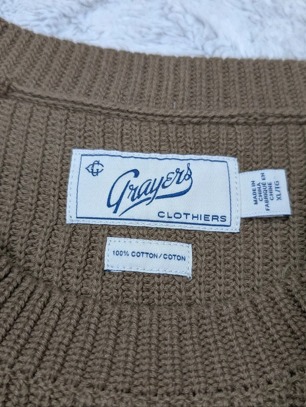 Grayers Sweater Mens XL Brown Green Shaker Stitch Knit Cotton Crewneck Casual